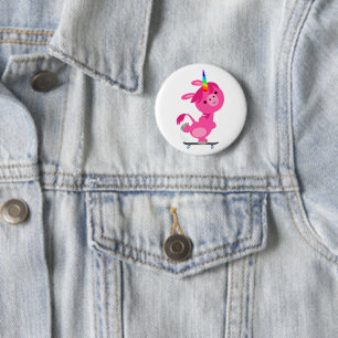 Cute Skateboarding Cartoon Unicorn Ronde Button 5,7 Cm