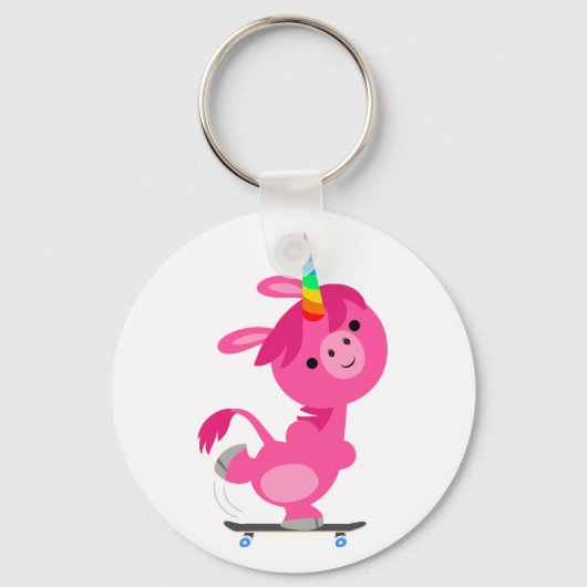 Cute Skateboarding Cartoon Unicorn Sleutelhanger (Voorkant)