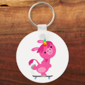 Cute Skateboarding Cartoon Unicorn Sleutelhanger (Voorkant)