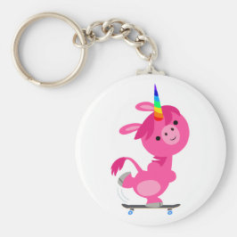 Cute Skateboarding Cartoon Unicorn Sleutelhanger