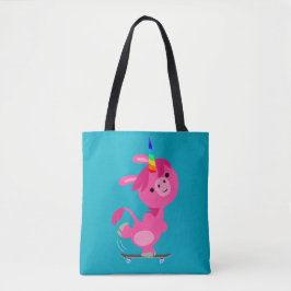 Cute Skateboarding Cartoon Unicorn Tote Bag