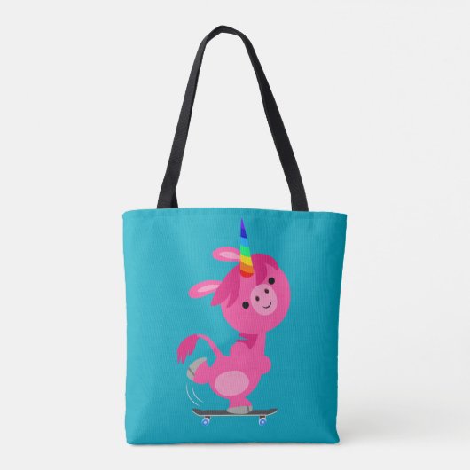 Cute Skateboarding Cartoon Unicorn Tote Bag (Achterkant)