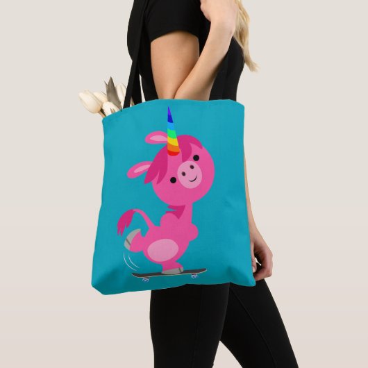 Cute Skateboarding Cartoon Unicorn Tote Bag (Dichtbij)