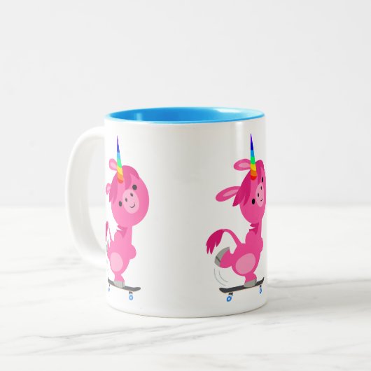 Cute Skateboarding Cartoon Unicorn Tweekleurige Koffiemok (Voorkant links)