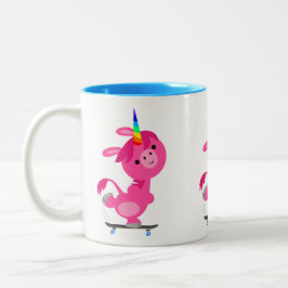 Cute Skateboarding Cartoon Unicorn Tweekleurige Koffiemok