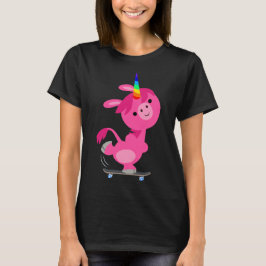 Cute Skateboarding Cartoon Unicorn Women T-Shirt