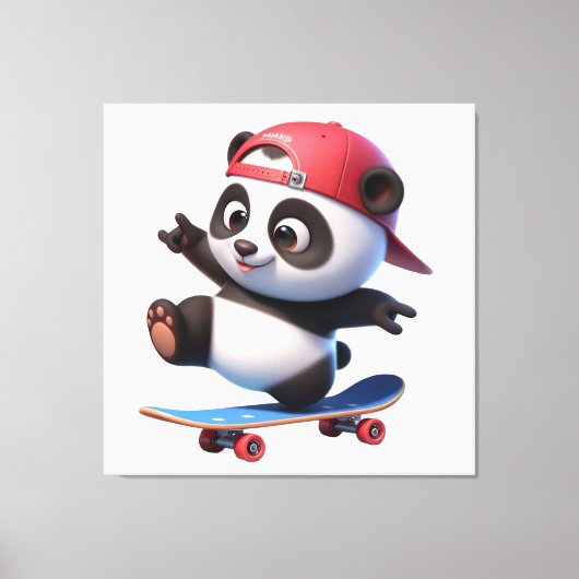 Cute Skateboarding Panda Illustratie Canvas Afdruk (Voorkant)