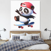 Cute Skateboarding Panda Illustratie Canvas Afdruk (Insitu (Slaapkamer))