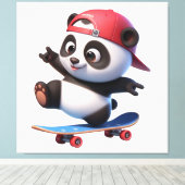 Cute Skateboarding Panda Illustratie Canvas Afdruk (Insitu (Houten vloer))