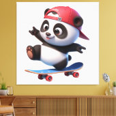 Cute Skateboarding Panda Illustratie Canvas Afdruk (Insitu (Woonkamer))