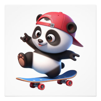 Cute Skateboarding Panda Illustratie Foto Afdruk