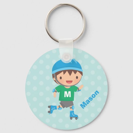 Cute Skater Boy Roller Skating Sleutelhanger (Voorkant)