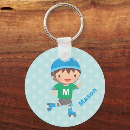 Cute Skater Boy Roller Skating Sleutelhanger (Voorkant)