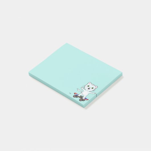 Cute Skater Cat op Light Blauwgroen Blue Notes (Schuin)