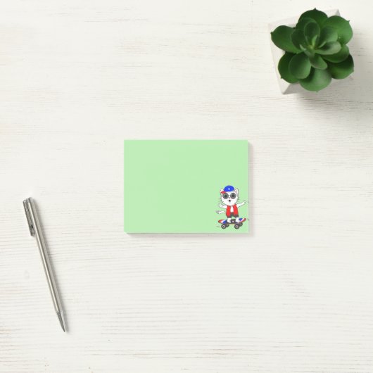 Cute Skater Cat op Lime Green Post-it Notes (Kantoor)