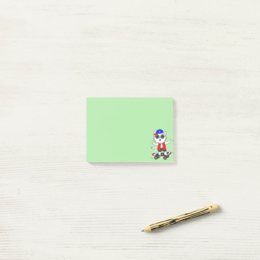 Cute Skater Cat op Lime Green Post-it Notes (Op bureau)