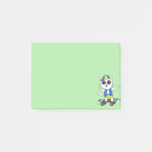 Cute Skater Cat op Lime Green Post-it® Notes (Voorkant)