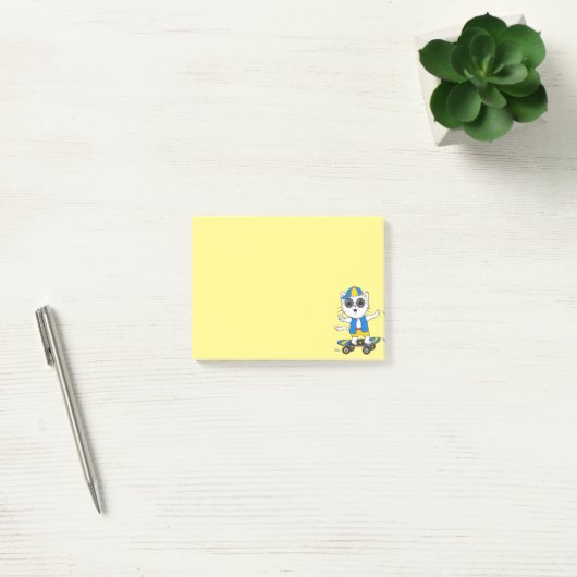 Cute Skater Cat op Yellow Post-it Notes (Kantoor)
