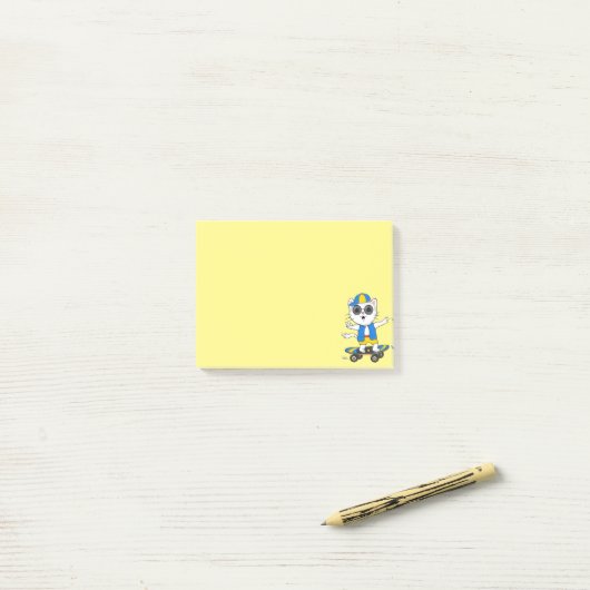 Cute Skater Cat op Yellow Post-it Notes (Op bureau)