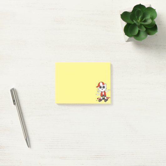 Cute Skater Cat op Yellow Post-it® Notes (Kantoor)