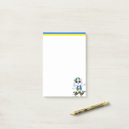 Cute Skater Cat Post-it Notes (Op bureau)