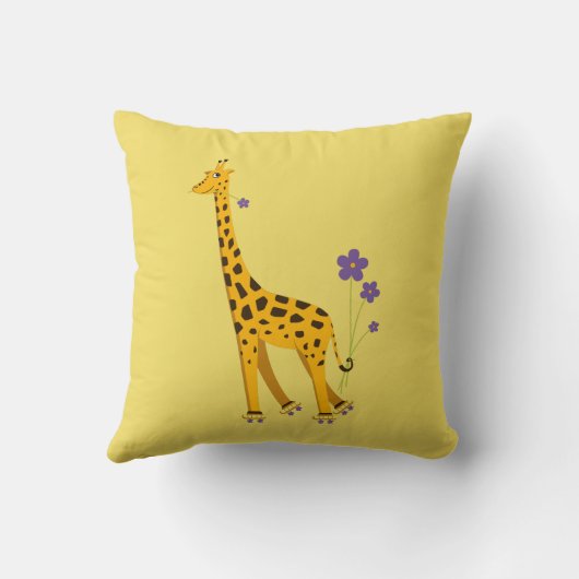 Cute Skating Giraffe met bloemen geel Kind Kussen (Achterkant)