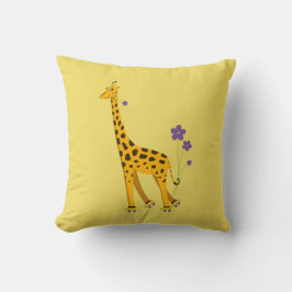 Cute Skating Giraffe met bloemen geel Kind Kussen