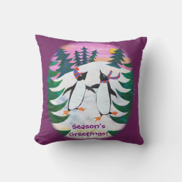Cute Skating Penguins Sneeuwscène Fun Pillow Kussen