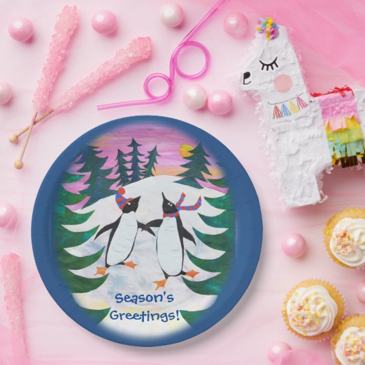 Cute Skating Penguins Snow-scene Paper Bord (Feest)