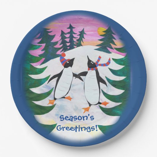 Cute Skating Penguins Snow-scene Paper Bord (Voorkant)