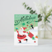 Cute Skating Santa Happy Holidays Postcard Feestdagenkaart (Staand voorkant)