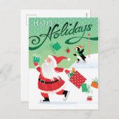 Cute Skating Santa Happy Holidays Postcard Feestdagenkaart (Voorkant / Achterkant)