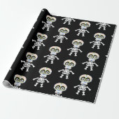 Cute skelet bedrukt Halloween Wrapping Paper Cadeaupapier (Uitgerold)