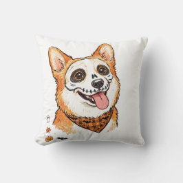 Cute Skelet Gezichtsbeschildering Corgi Halloween  Kussen
