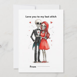 Cute Skelet Koppel Geborduurde Hart Valentijnkaart Feestdagenkaart