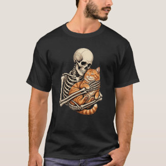 Cute Skelet T-shirt met Oranje Kat - Wholeso