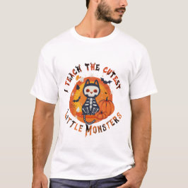 Cute Skeletal Cat Teacher Halloween Tee T-shirt