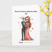 Cute Skeletkoppel Gestikte Hart Valentijnskaart Kaart (Gele Bloem)