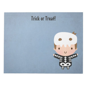Cute Skeleton Boy Treat of Treat Kinder Halloween Notitieblok