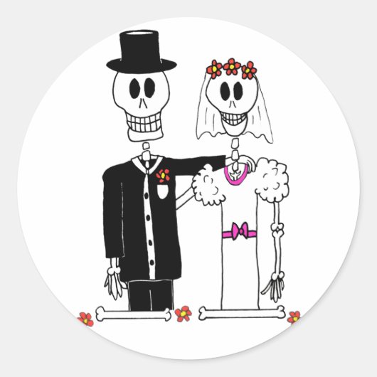 Cute Skeleton Bride en Groom in Weddenfoto Ronde Sticker (Voorkant)
