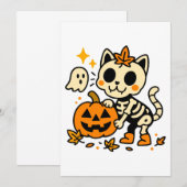Cute Skeleton Cat with Pumpkin Invitation Kaart (Voorkant / Achterkant)
