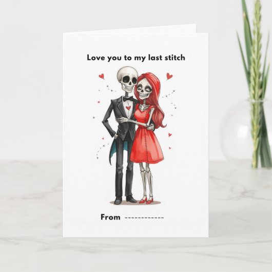 Cute Skeleton Couple Stitched Heart Valentine Card Kaart (Voorkant)