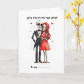 Cute Skeleton Couple Stitched Heart Valentine Card Kaart (Gele Bloem)