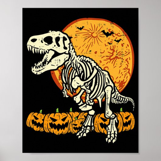 Cute Skeleton Dinosaur Trex Dino Pumpkins Moon Boy Poster (Voorkant)