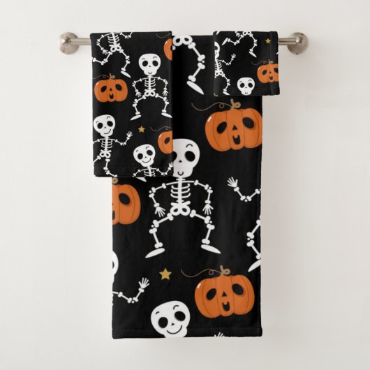 Cute Skeleton en pomkin Pattern Bad Handdoek (Insitu)