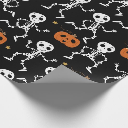 Cute Skeleton en pomkin Pattern Cadeaupapier (Hoek)