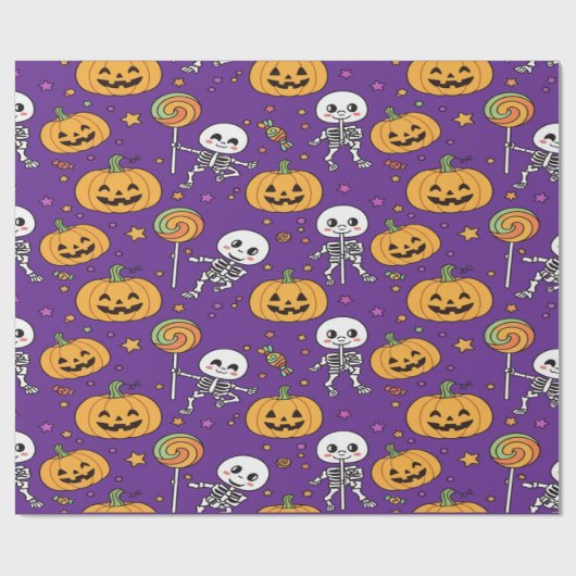 Cute Skeleton Fun For Halloween Cadeaupapier (Vlak)