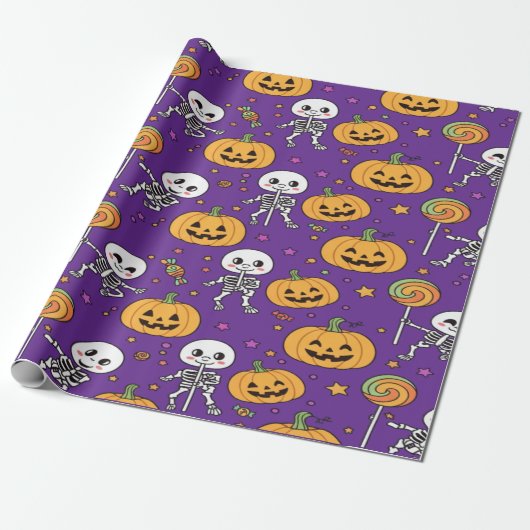 Cute Skeleton Fun For Halloween Cadeaupapier (Uitgerold)