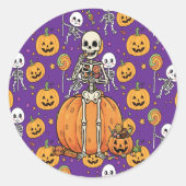 Cute Skeleton Fun For Halloween Ronde Sticker (Voorkant)