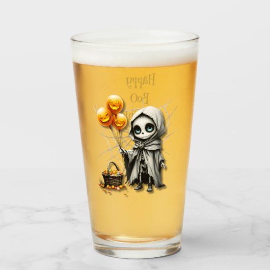 Cute Skeleton Girl with Pumpkin Balloons  Glas (Voorkant gevuld)